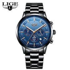 LIGE Montre Bracelet Homme Quartz Lumineux Calendrier Imperméable Bijoux Cadeau