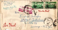 Airmail Issues 15c Plane Over Statue of Liberty 1948 Philadelphia, Pa. to Stuttg