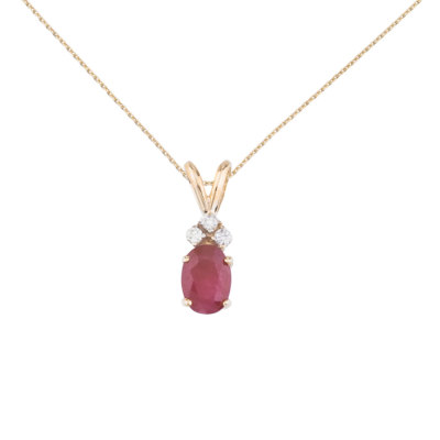 14k Gelbgold ovaler Rubin Anhänger mit Diamanten und 18'' Kette