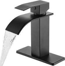 Bathroom Faucet Matte Black Modern Waterfall Bathroom Sink Faucet with Single...