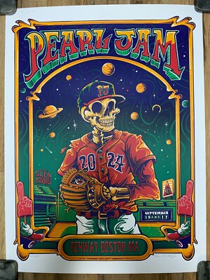 Pearl Jam Poster Fenway Park Boston, MA 2024 Signed & Numbered AE