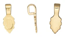 Bail, Aanraku, 25 Small 18KT Gold Plated 6x15mm Glue on Bails For Pendants