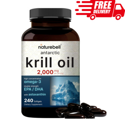Antarctic Krill Oil Softgels, Omega-3 EPA DHA Astaxanthin,  240 Ct, 3X Strength