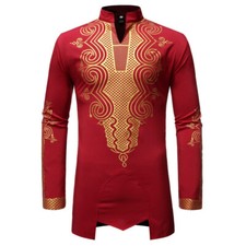 Muslim Shirt Ethnic Clothes for Men, Bronzing Shirts Arab Islamic Long Sleeve