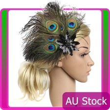 1920s Headband Peacock Feather  Bridal Gatsby 20s Flapper Headpiece Gangster
