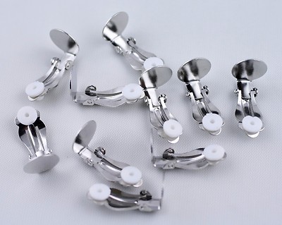 Earring Findings Silver Clip On Button with Rubber Pad