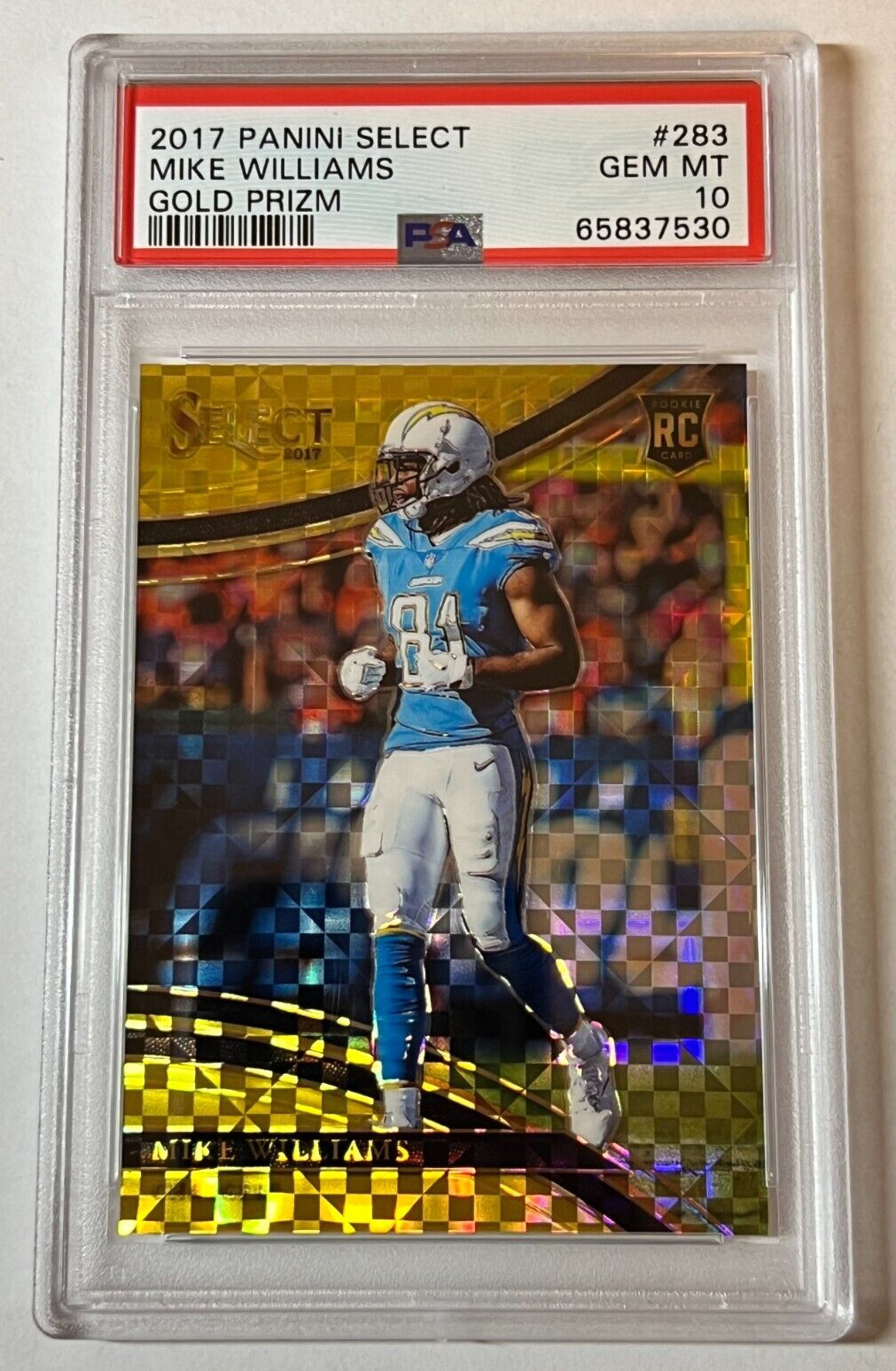 PSA 10 GEM 2017 SELECT #5/10 MIKE WILLIAMS RC GOLD PRIZM #283 CHARGERS
