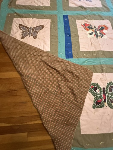 Vintage Antique Butterfly Patchwork Quilt King Size Handmade Sold As Is. - Picture 2 of 12