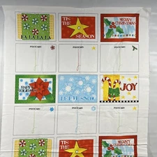 Cut N Sew Christmas Postcards Fabric Panel Makes 12  ~ 6” X 4.5” Ready To Sew