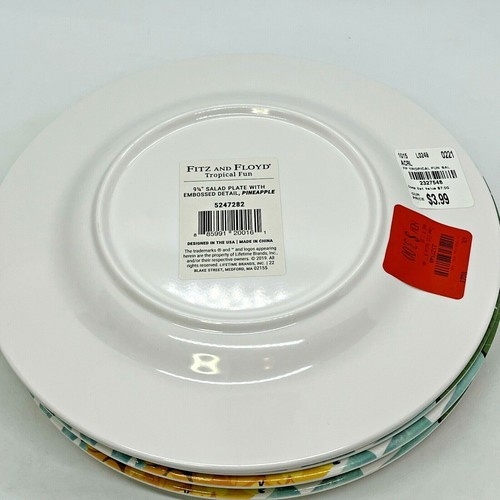 Five Fitz & Floyd Tropical Fun Pineapple Embossed Melamine Salad Plates NEW - Picture 10 of 12