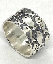 Vintage Mexico Sterling Silver Swimming Fish Band Ring Size 6 6.30g