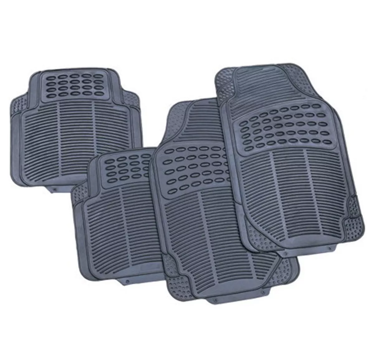 4 x PIECE HEAVY DUTY UNIVERSAL BLACK RUBBER CAR MAT SET NON SLIP