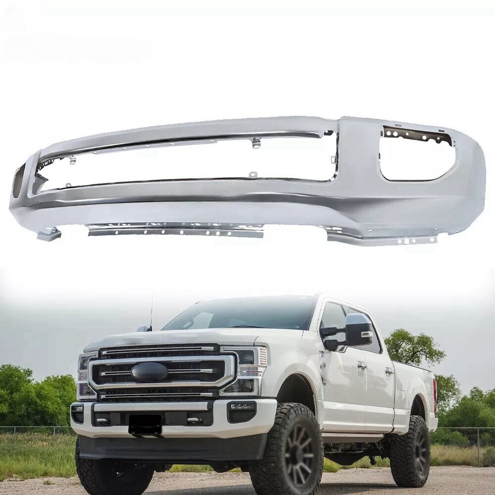 Steel For 2020-2022 Ford F250 F350 Chrome Front Bumper Face Bar w/ Fog 1-Piece