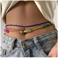 Colorful Natural Crystal Beaded Waist Chain Belt Jewelry Gypsy Boho Belly Chain