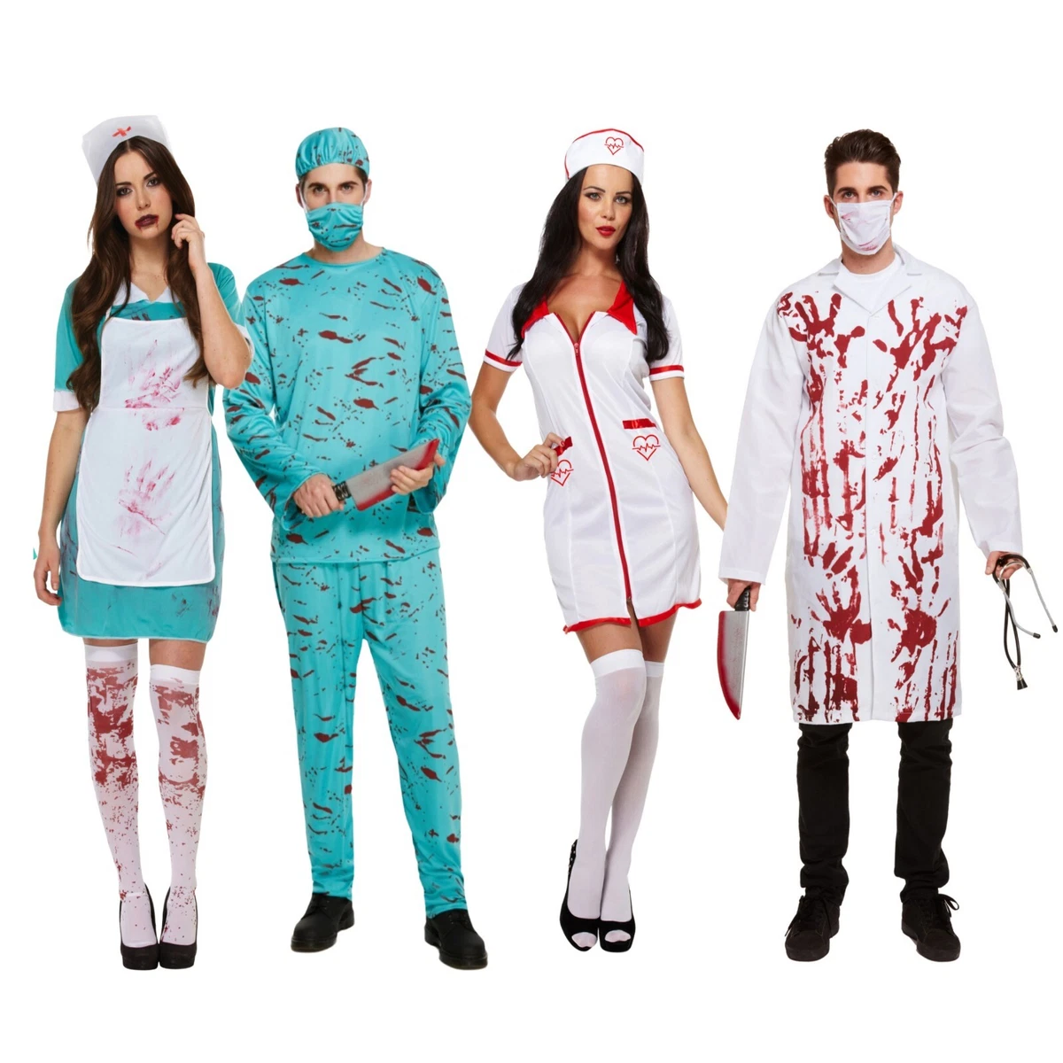 Adult Bloody Doctor Nurse Mens Ladies Halloween Fancy Dress Costume Lot Outfit