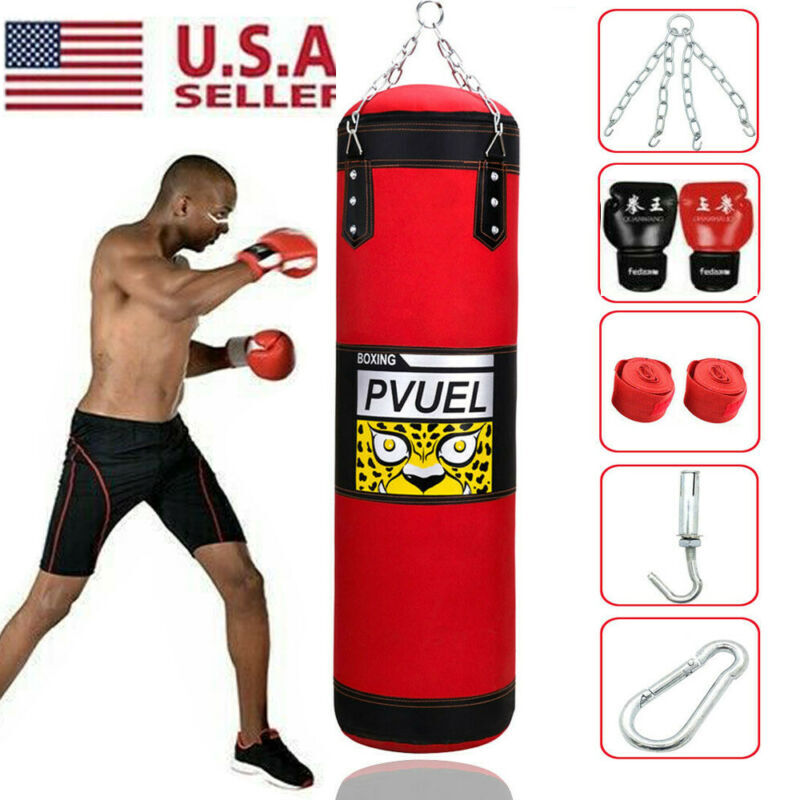 Heavy Boxing Punching Bag Gloves Set for MMA Kickboxing Karate Home Gym