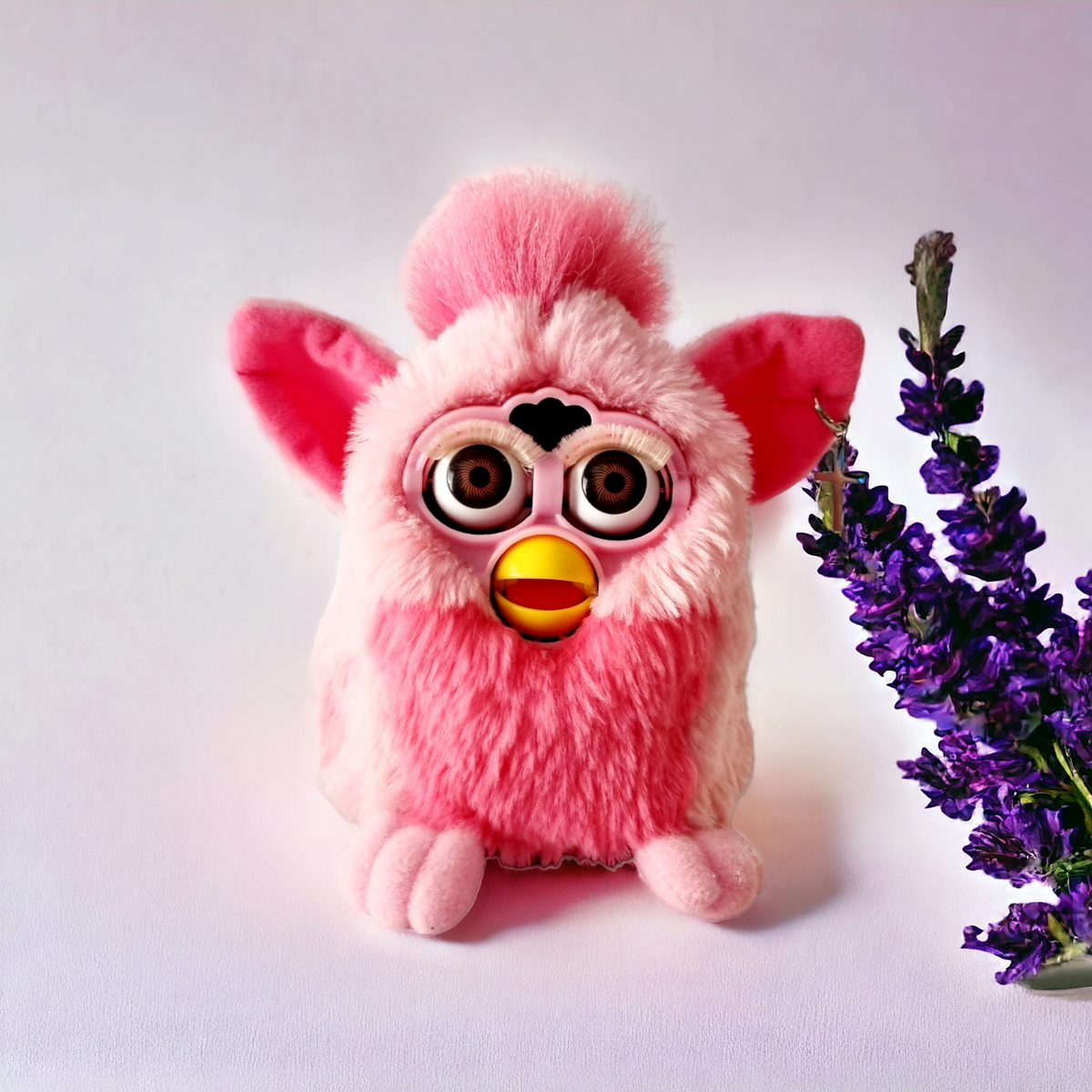 Pink flamingo furby 1998 pink fur brown eyes, Pink furby UK