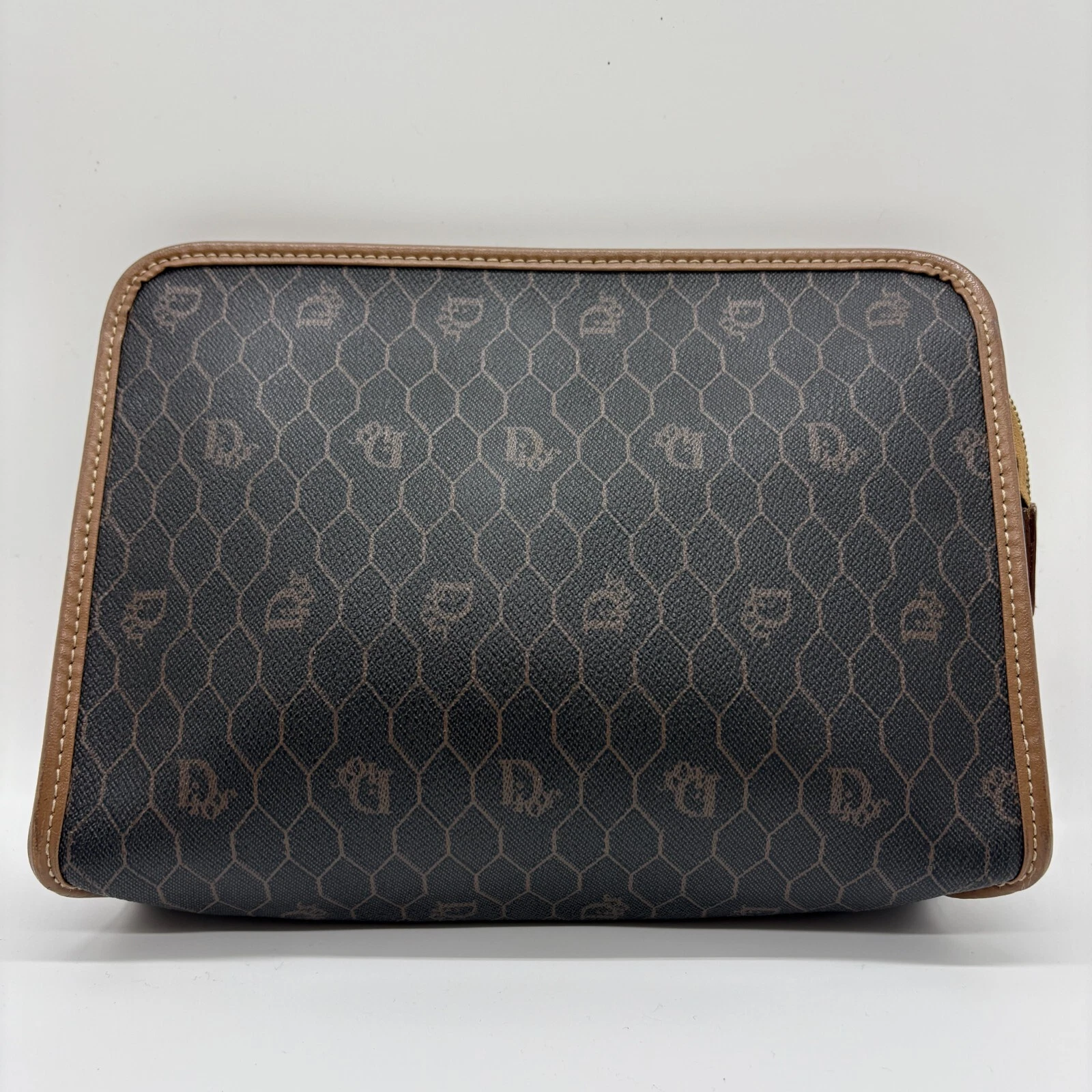 Sac à main Christian Dior nid d'abeille pochette toile PVC cuir noir authentique !