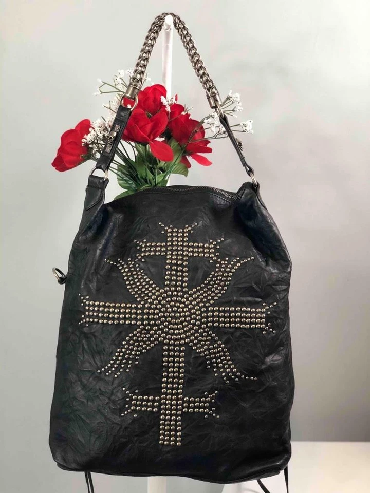 Bolso de Hombro THOMAS WYLDE Tachonado Cruz del Sol Calavera Misión en Cuero Negro Foto 2 de 4