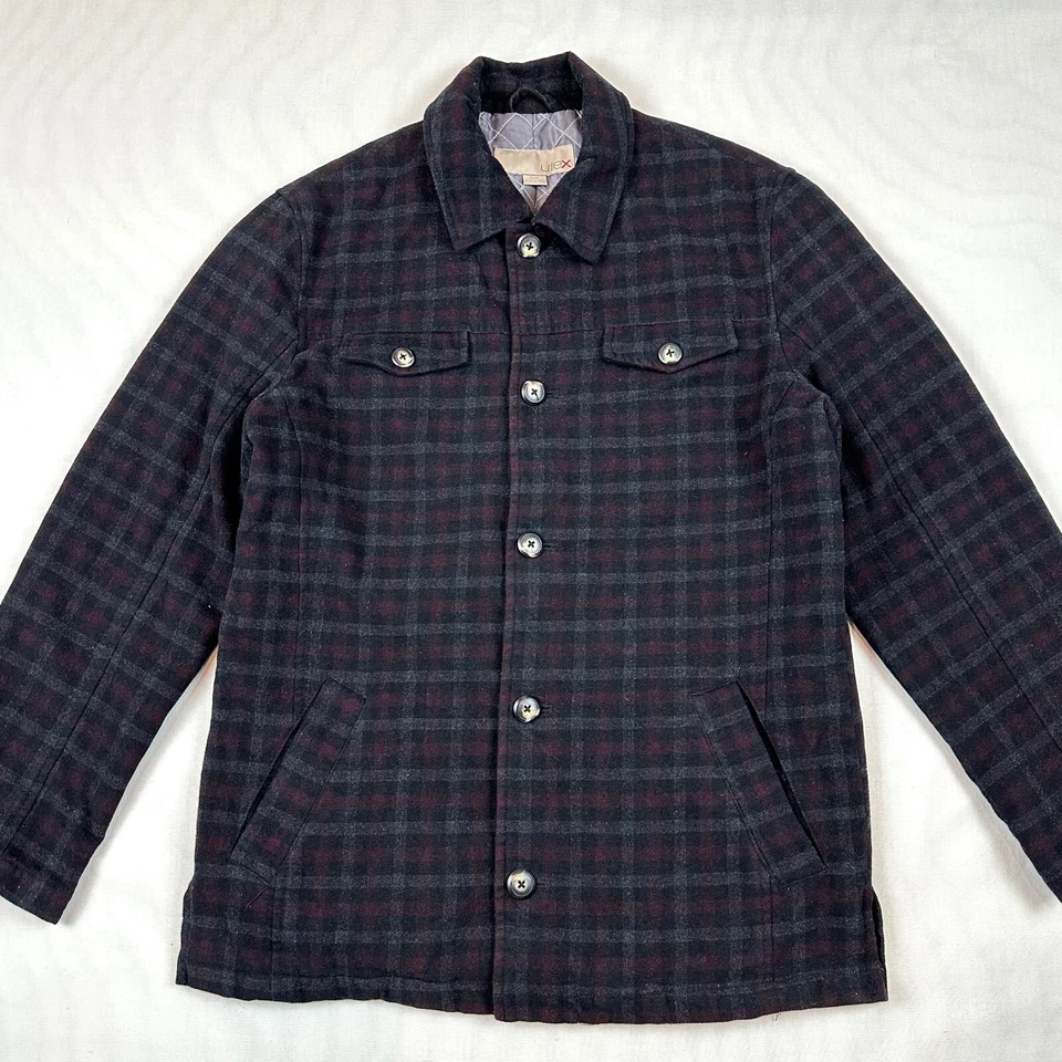 Chaqueta Camisa de Lana Utex Para Hombre Talla M Gris Borgoña Forro A Cuadros Acolchado Chamarra Foto 2 de 4
