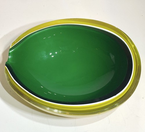 Bol à melon en verre Fratelli Toso Murano vintage jaune vert art italien - Photo 8/12