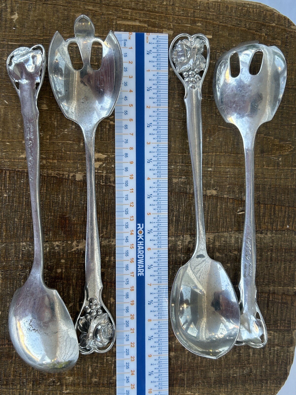 2 Sets of Salad Forks & Spoons Handmade Shirley Pewter Williamsburg VA