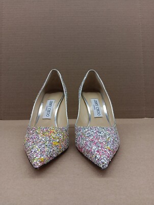 Jimmy Choo Love 85 Pump Heels- Spltterd Glitter- Multi- Size 38(US