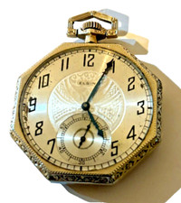 ANTIQUE ELGIN DECAGONAL 17 JEWEL 14K GOLD FILL POCKET WATCH - RUNNING