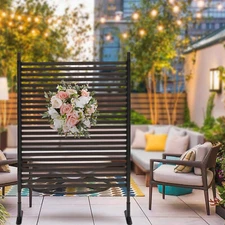 Outdoor Privacy Screens Freestanding, 43" W x 59" H Metal Slatted Privacy Panels