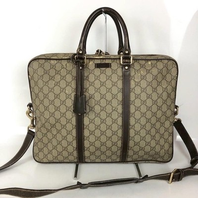 GUCCI 208463 GG Supreme 2way Business Briefcase Bag Brown GG Canvas Authentic