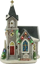 Corner Cathedral Porcelain Christmas Village with LED Lights