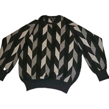CLAN DOUGLAS 100 CASHMERE SWEATER BLACK GRAY DIAGONAL sz S WEAVE PATTERN