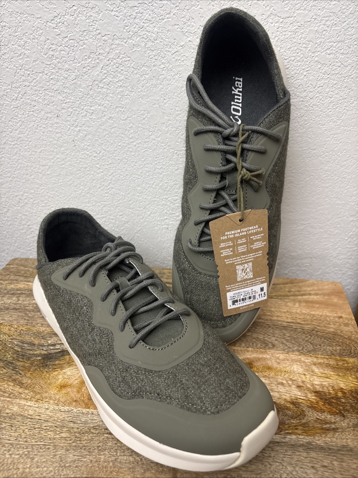 Olukai Koheo Hulu Dusty Olive Men's Size 11.5 Wool Sneaker Shoes NEW