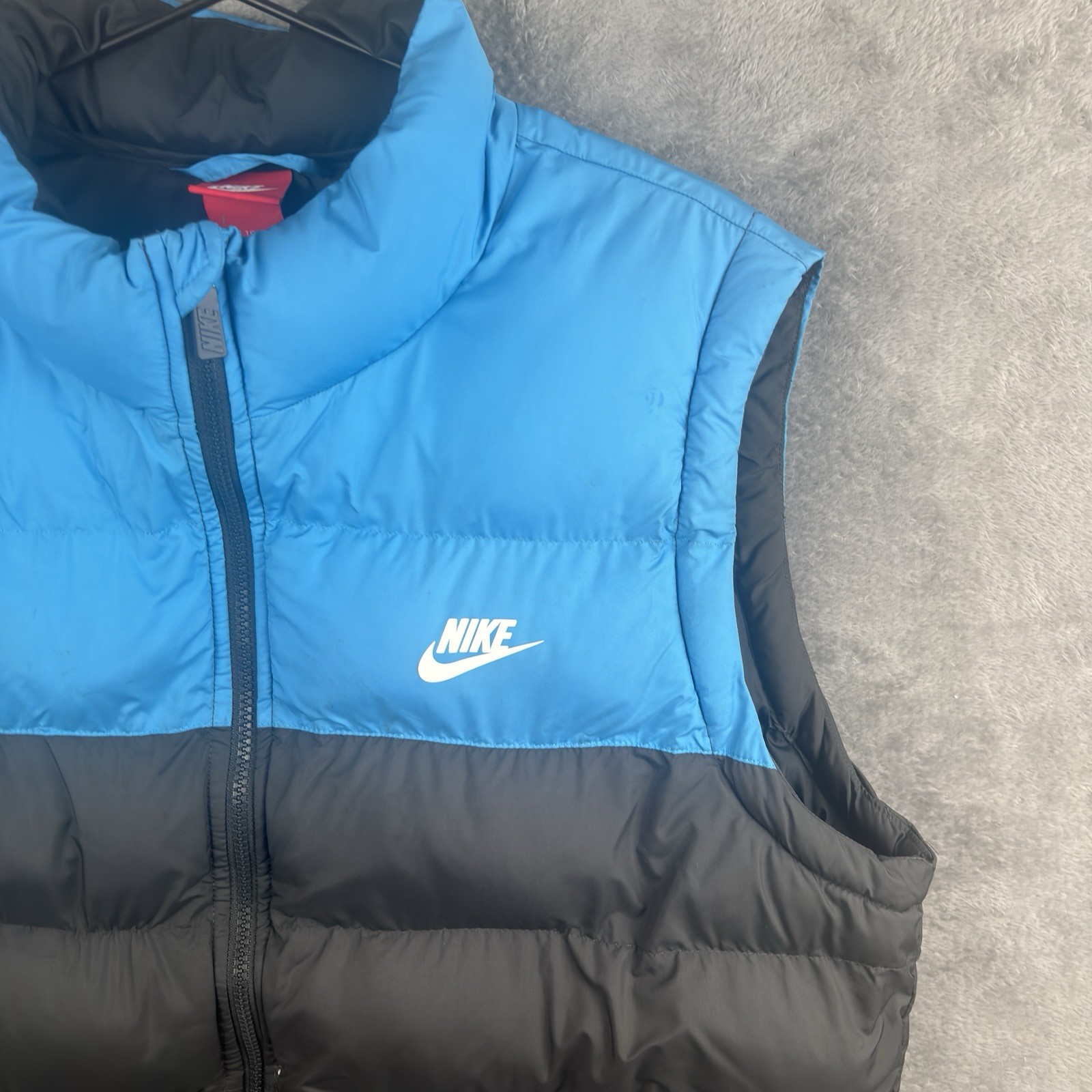 Nike Gilet Mens XL Black Blue Puffer 2 Tone Body Warmer Vest Soft Shell image 2