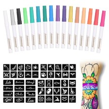Temporary Tattoo Metallic Markers for Skin,16-Count Body Markers 77 Large Tat...
