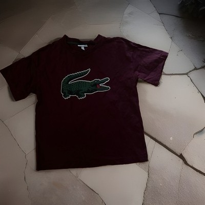 Lacoste T-Shirt Bordeaux Krokodil-Logo Kurzarm Rundhals Gr. S Jugendliche