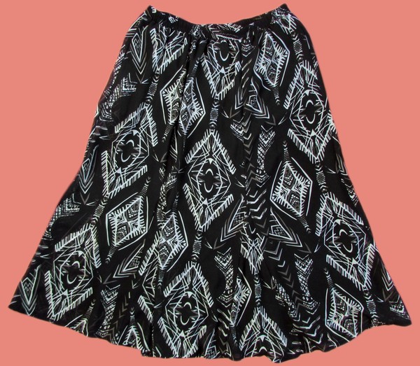 NONI B elastic waist flared chiffon geometric print lined midi skirt S (10-12)!