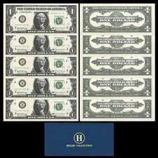 10 St&uuml;ck 1 $ US Dollar Souvenir Banknote mit UV & Seriennummer Papiergeld Sammlung