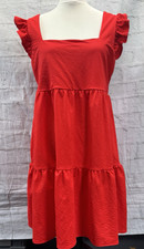 Primark Shift Dress Summer Sz 12 Bright Red Cap Sleeve Cottagecore Boho Prairie