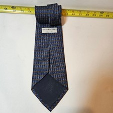Vintage Krizia Uomo Italian Silk Tie: Blue  Gold Horizontal Grid Weave.