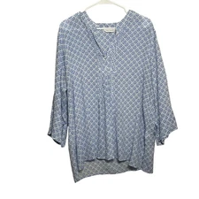 Counterparts Blouse Women's XL Blue V-Neck 3/4 Sleeve Lightweight Popover Top