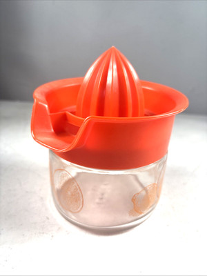 Vintage GEMCO 2-Piece Glass Jar Citrus Orange Lemon Juicer Hand Press Reamer