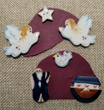 Mill Hill Ceramic Buttons Lot 6 Vintage Noah  s Ark  Angels Hand Painted Craft