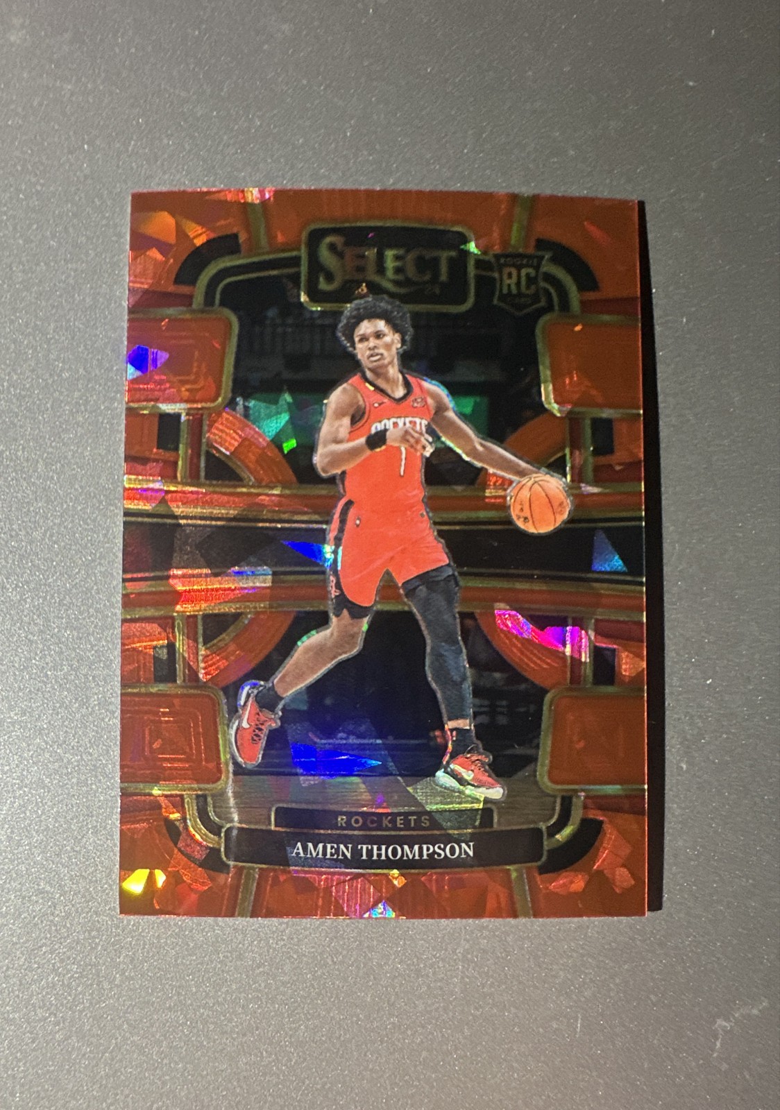 2023-24 Panini Select - Concourse Amen Thompson #96 Red Cracked Ice Prizm (RC)