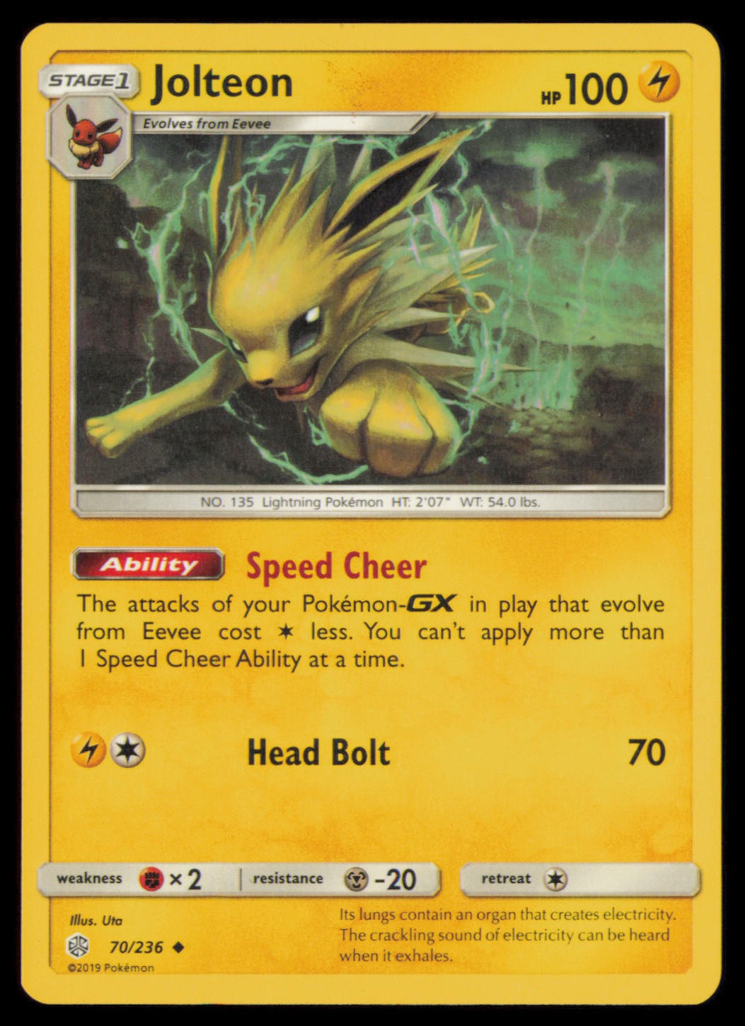 Jolteon 70/236 Uncommon Cosmic Eclipse Pokemon Near Mint
