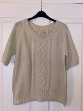 Ladies Beau Size 14 Soft Cream Stretch Cable Knit Short Sleeve Jumper❤️R&S L25In