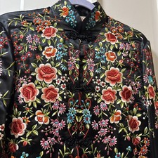Plum Blossom Vintage 1970s Silk Heavily Embroidered Floral Chinese Jacket sz 40