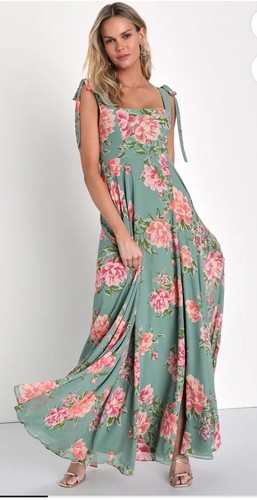 Nuevo con etiquetas Maxi correa de lazo floral Lulu's Passionate Forever Sage para mujer talla pequeña - Imagen 2 de 17