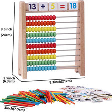 Wooden Abacus for Kids - 100 Counting Sticks and Number Toys Cards 1-100, Educat