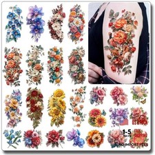 3D Flower Sleeve Temporary Tattoos for Women - 25 Sheets Realistic Flower Fake